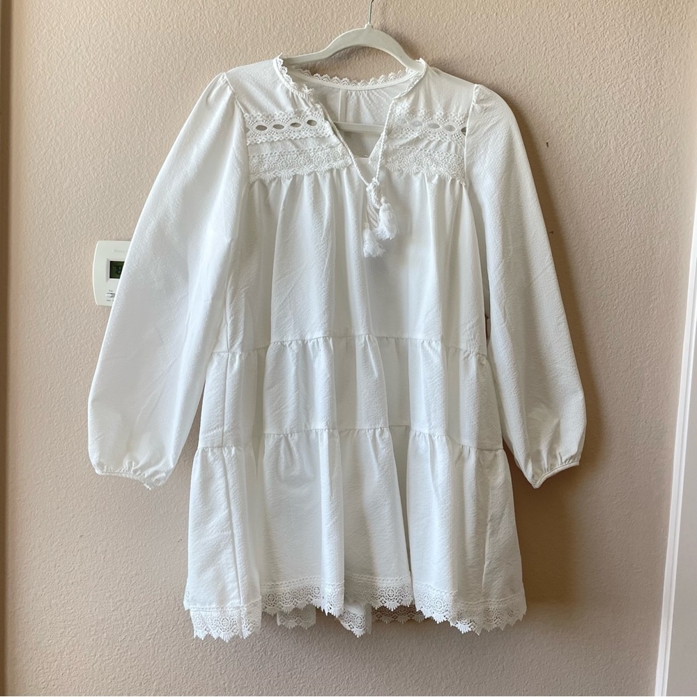 White Flare Mini Boho Dress size S Summer fairy